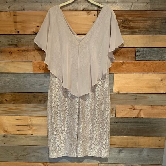 JESSICA HOWARD Short Glitter Lace Dress With Chiffon Capelet In Champagne Sz 12 - Picture 10 of 15